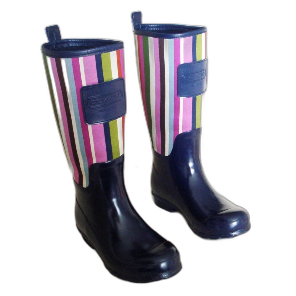 COACH Womens Pearl Legacy Striped Water Resistant Rall Rain Boots Size 5B